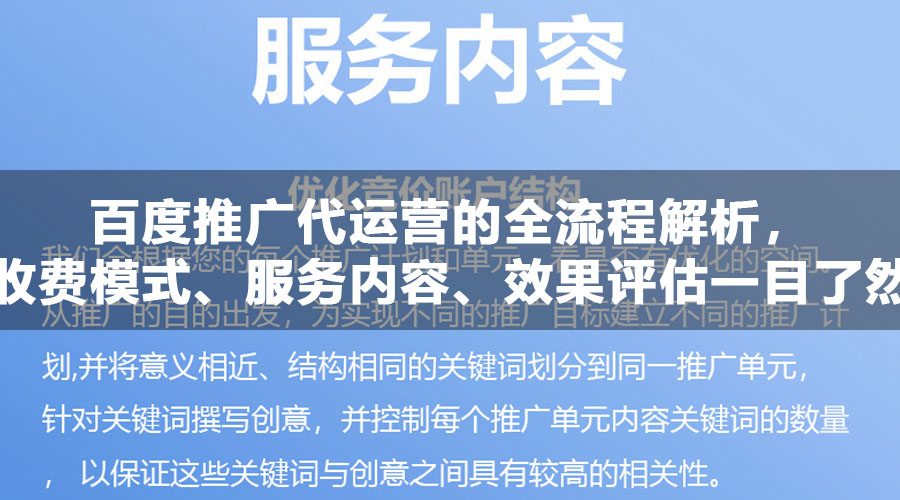 百度推广代运营的全流程解析，收费模式、服务内容、效果评估一目了然