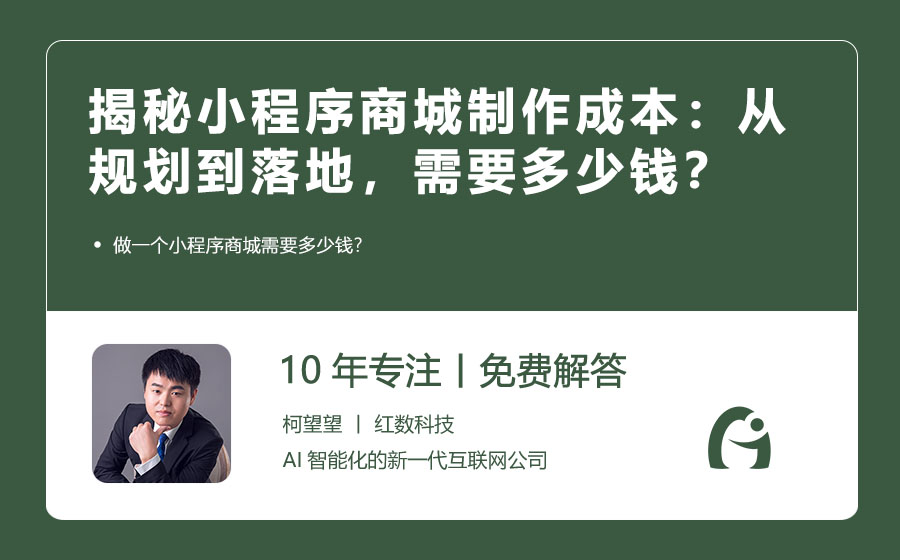 揭秘小程序商城制作成本：从规划到落地，需要多少钱？